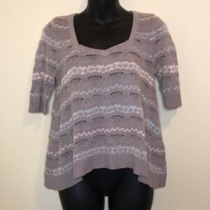 Free People Violet Gray Knit Sweater with Pink and Blue Size Small